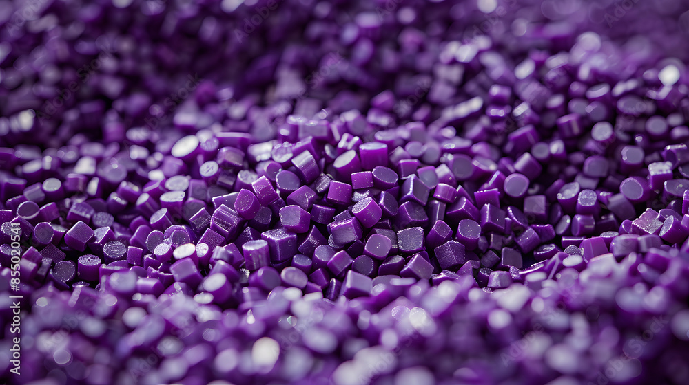 Obraz premium polymer masterbatch granules isolated on a purple texture background for banner design for product profile photos in industrial plastic company catalogues