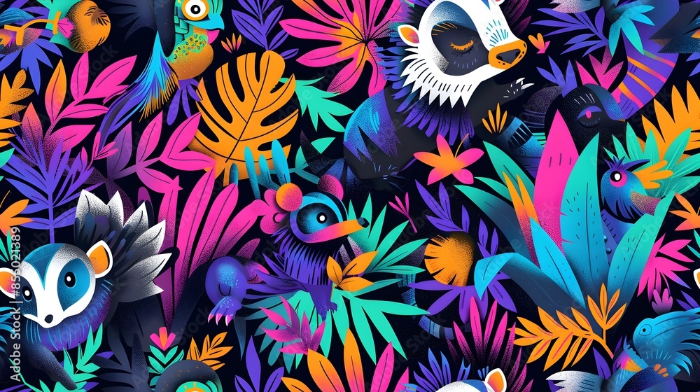 Vibrant Pinata Party Playful Skunks Hedgehogs and Otters in a Tropical Foliage Backdrop Vibrant Pinata Party Playful Skunks Hedgehogs and Otters in a Tropical Foliage Backdrop
