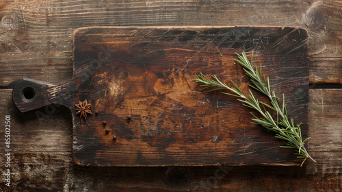 Fototapeta Naklejka Na Ścianę i Meble -  Rustic wooden cutting board with herbs and spices
