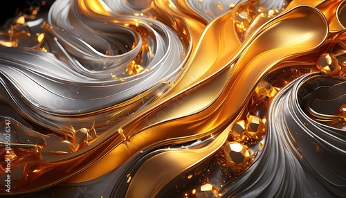 Abstract Metallic Gold and Silver Artwork