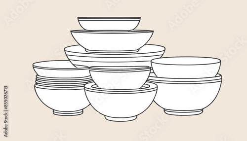 Stack of Bowls Line Art