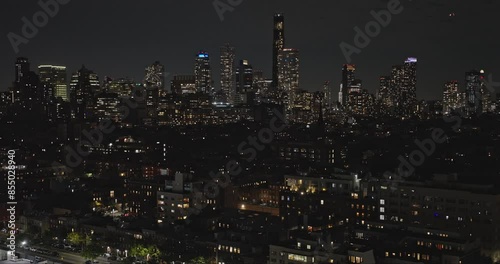 Wallpaper Mural NYC New York Aerial v297 flyover Columbia Street Waterfront District capturing illuminated Carroll Gardens neighborhood and Brooklyn downtown night cityscape - Shot with Inspire 3 8k - September 2023 Torontodigital.ca