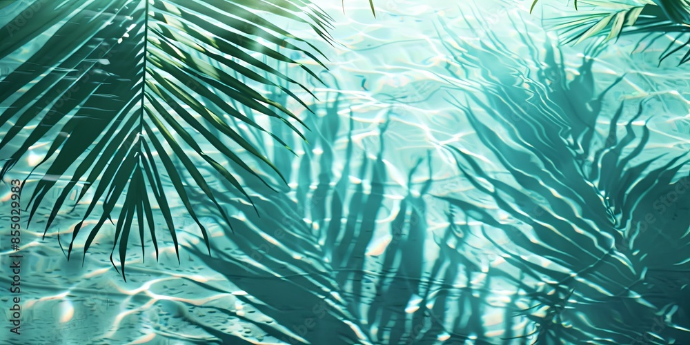 Serene Water Surface with Tropical Leaf Shadows Serene Water Surface with Tropical Leaf Shadows