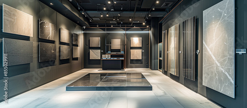displays of granite and ceramic tile samples at the modern store