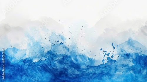 abstract blue watercolor illustration creating sea water waves, with copy space