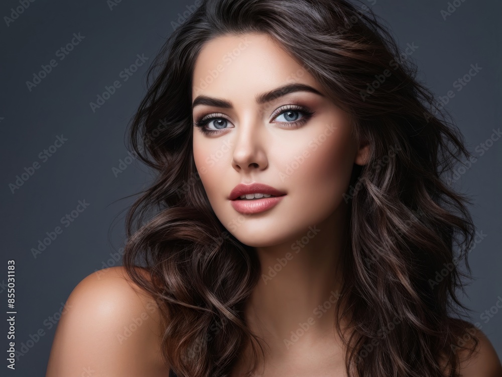 Classic Beauty: Woman shines on a simple grey backdrop, timeless elegance. generative AI Classic Beauty: Woman shines on a simple grey backdrop, timeless elegance. generative AI