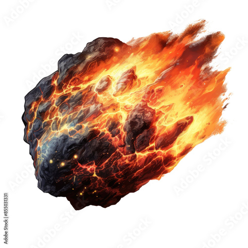 An illustration of a fiery asteroid
