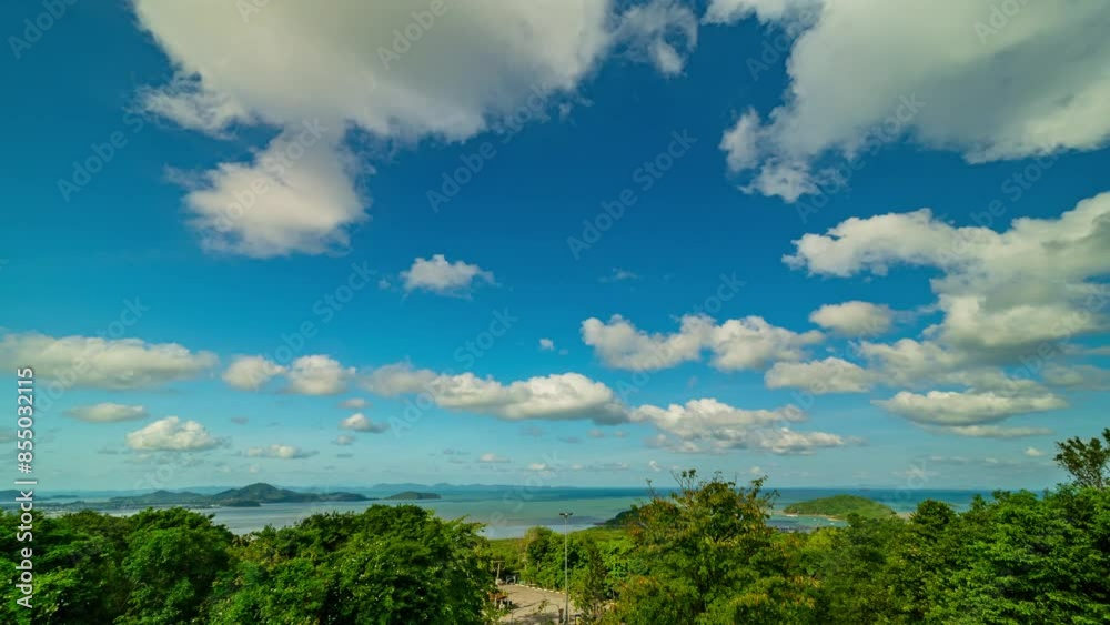 Timelapse White clouds in blue sky over sea landscape background,Beautiful Blue sky and white clouds flowing over sea in summer season Good weather day.Concept Travel background nature environment Timelapse White clouds in blue sky over sea landscape background,Beautiful Blue sky and white clouds flowing over sea in summer season Good weather day.Concept Travel background nature environment