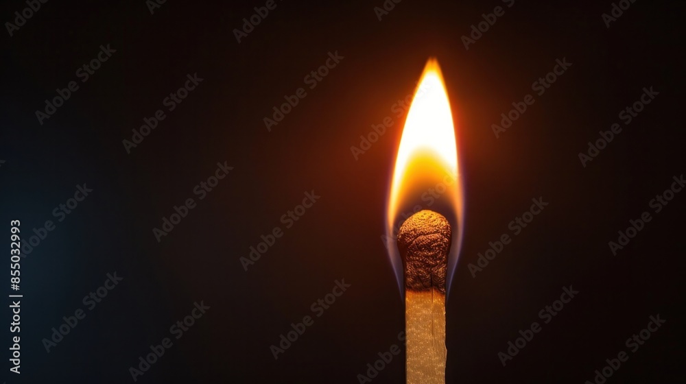 Lit Matchstick with a Flame Against a Black Background