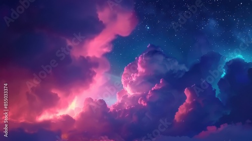 A beautiful, colorful sky with pink clouds and stars. The sky is filled with a sense of wonder and awe, as if it is a reminder of the vastness of the universe and the beauty of nature