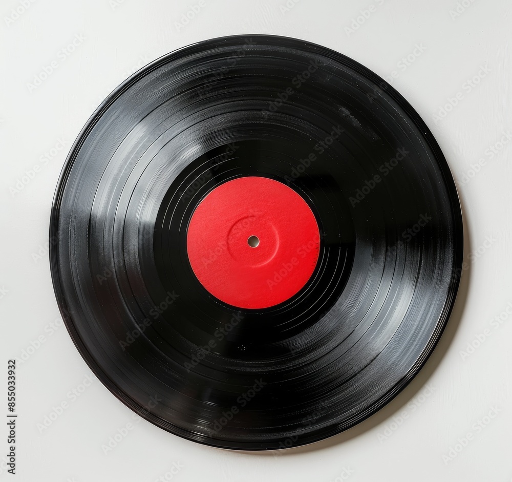 Black Vinyl Record With Red Label On White Background Black Vinyl Record With Red Label On White Background