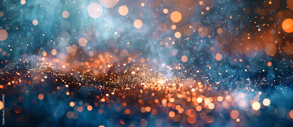 Abstract background with glitter and bokeh lights, blue and orange colors
Abstract background with glitter and bokeh lights, blue and orange colors