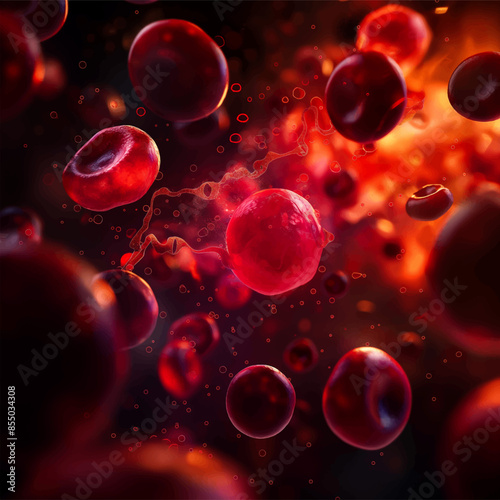 Red blood cell flowing in blood vessel, Anatomical  education concept