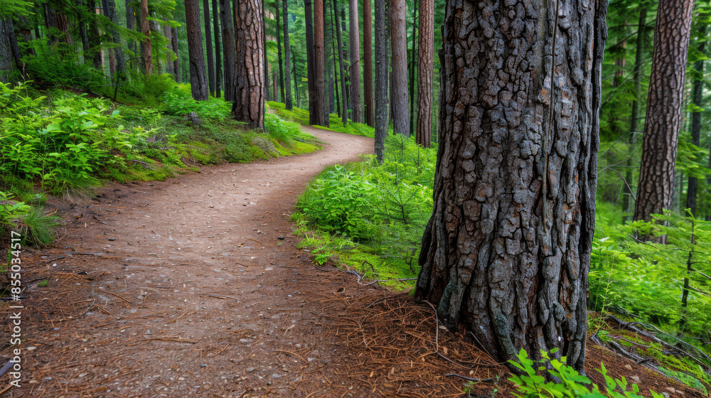 Naklejka premium A path in a forest with a tree in the middle