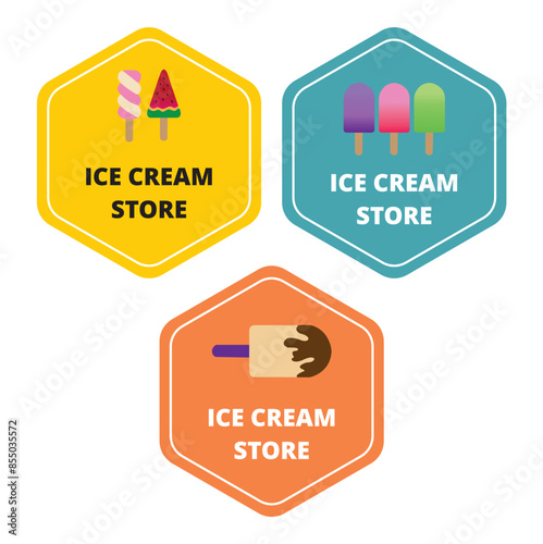 Tres coloridos logotipos de helados con tipografía. Vector