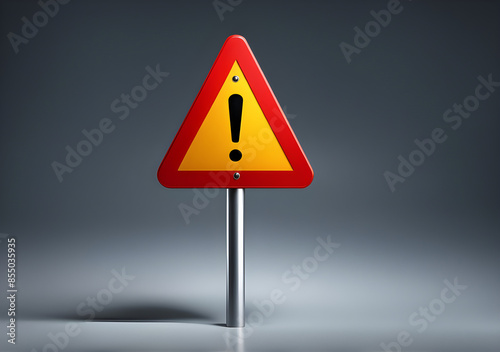 Realistic red caution warning sign for attention exclamation mark traffic sign by 3d render illustration. Generative AI