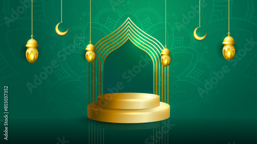 Realistic Happy muharram podium backgroud, muharram festival muslim holiday suitable for greeting card, business, poster, est