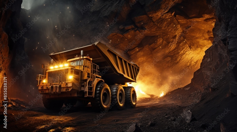 Rugged dump truck operating in challenging open pit mines Powerful mining vehicles Rugged dump truck operating in challenging open pit mines Powerful mining vehicles