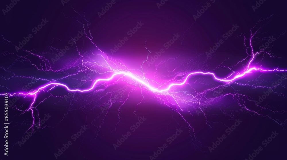 Purple lightning bolt in dark sky. Digital artwork. Storm and electricity concept. Purple lightning bolt in dark sky. Digital artwork. Storm and electricity concept.