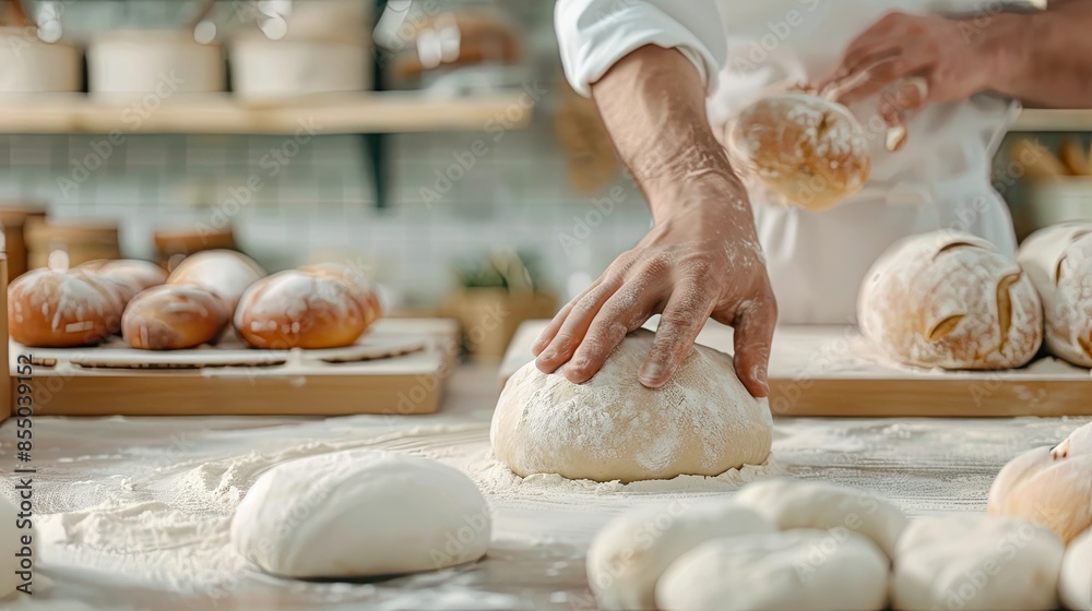 The Bakers Touch: Shaping a Fresh Loaf in a Floured Kitchen The Bakers Touch: Shaping a Fresh Loaf in a Floured Kitchen