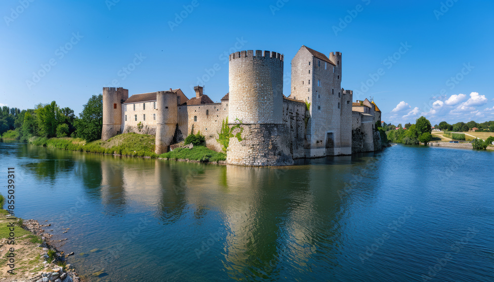 A castle is reflected in the water A castle is reflected in the water