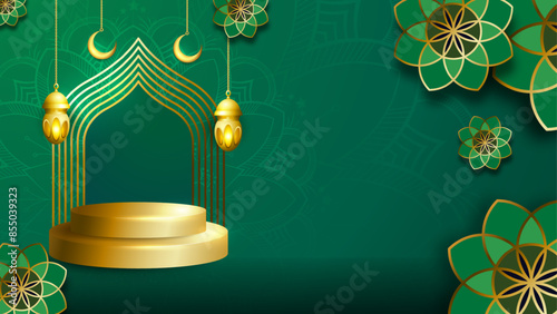 Realistic Happy muharram podium backgroud, muharram festival muslim holiday suitable for greeting card, business, poster, est