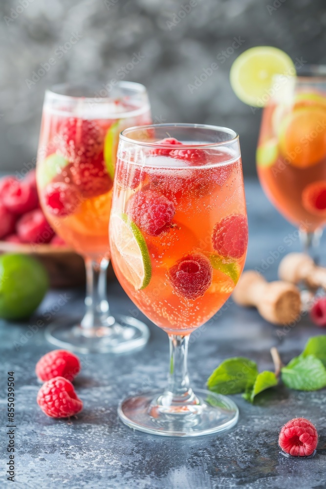 Raspberry-Lime Champagne Punch. Raspberry and lime cocktail Raspberry-Lime Champagne Punch. Raspberry and lime cocktail