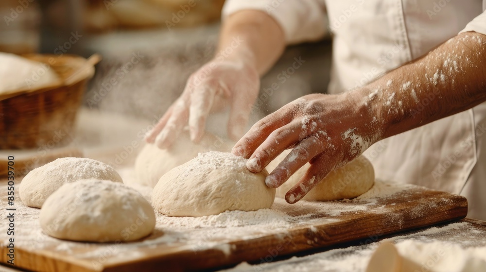 Floury Hands Shaping Dough In A Bakery Floury Hands Shaping Dough In A Bakery