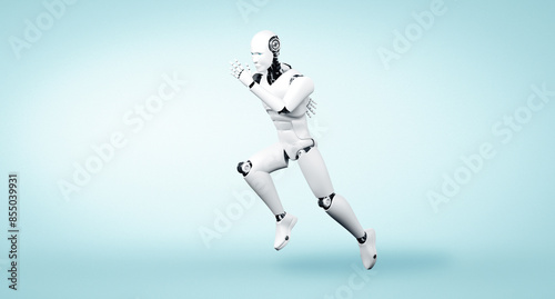 MLP 3d illustration Running robot humanoid showing fast movement and vital energy in concept of future innovation development toward AI brain and artificial intelligence thinking by machine learning