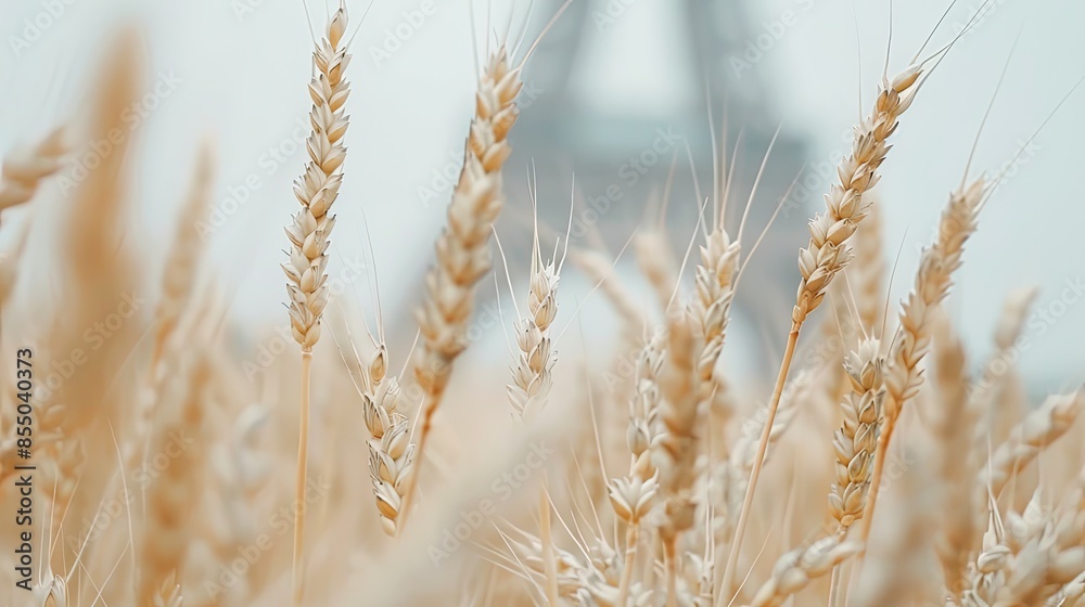 Fototapeta premium Golden Wheat Field With the Eiffel Tower in the Background
