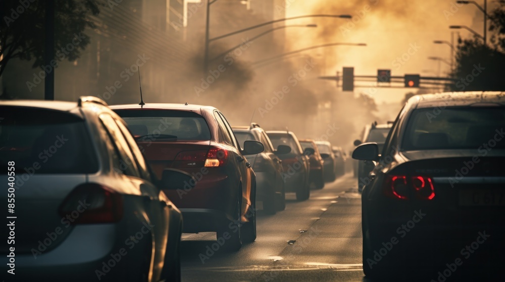 Smoke comes out of car exhaust pipes during heavy traffic. Smoke comes out of car exhaust pipes during heavy traffic.
