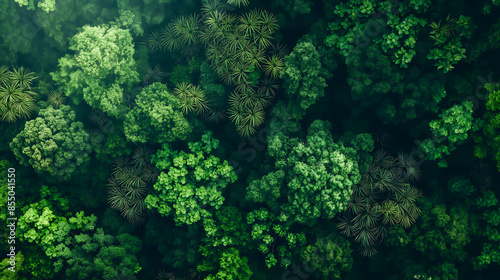 Aerial view of nature green forest and tree. Forest ecosystem and health concept and background, texture of green forest from above.Nature conservation concept.Natural scenery tropical green forest © Anthichada