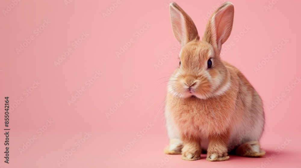 Obraz premium Adorable fluffy rabbit sitting isolated on a plain background.