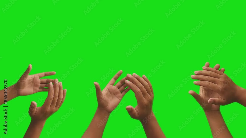 Applause effect with hands clapping on a green screen background. Concept of victory and awards with copy space.