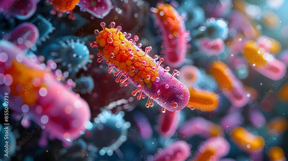 Fototapeta premium Captivating Portrayal of Gut and Skin Microbiota Thriving Microbiome Dynamic Biome Intricate