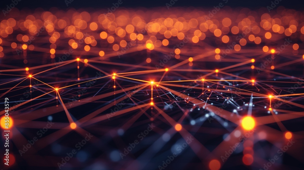Abstract Visualization of Network Connections with Glowing Nodes and Lines in a Dark Background. Abstract Visualization of Network Connections with Glowing Nodes and Lines in a Dark Background.
