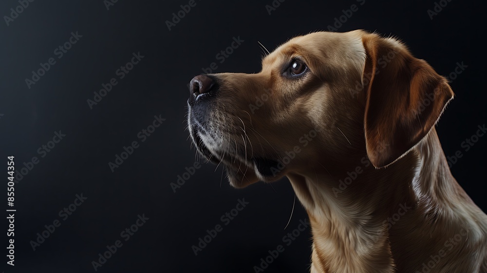 Dog in the photo studio with dark background with copy space Dog in the photo studio with dark background with copy space