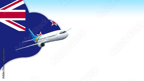 3d illustration plane with New Zealand flag background for business and travel design