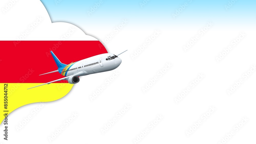 3d illustration plane with North Ossetia flag background for business and travel design 3d illustration plane with North Ossetia flag background for business and travel design