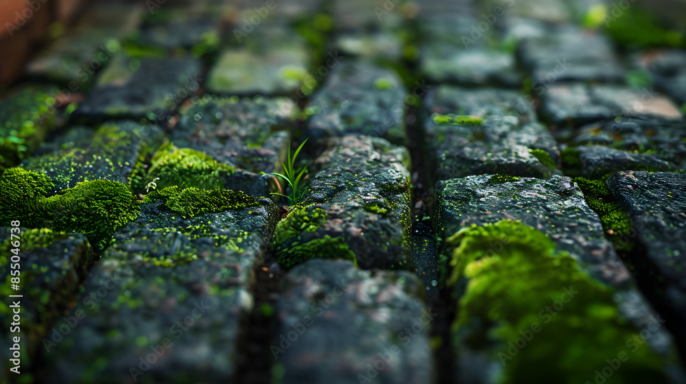 a close up shot of a moss covered brick wall a close up shot of a moss covered brick wall