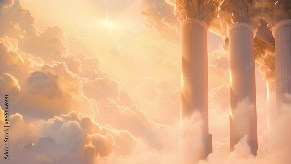 Sunlit clouds with classical columns in a heaven.