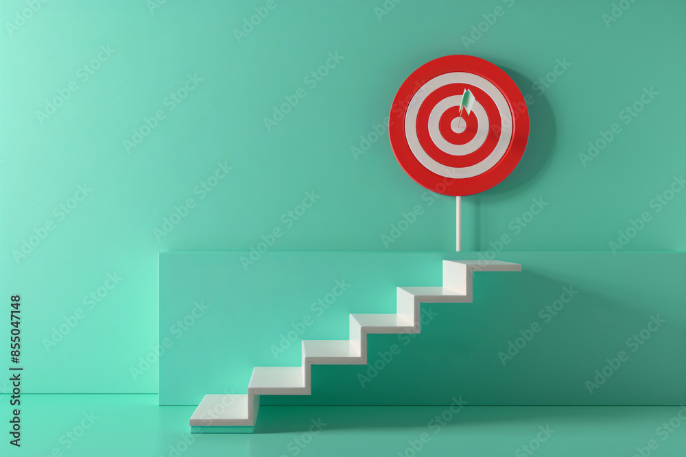 a red and white target on a white staircase a red and white target on a white staircase