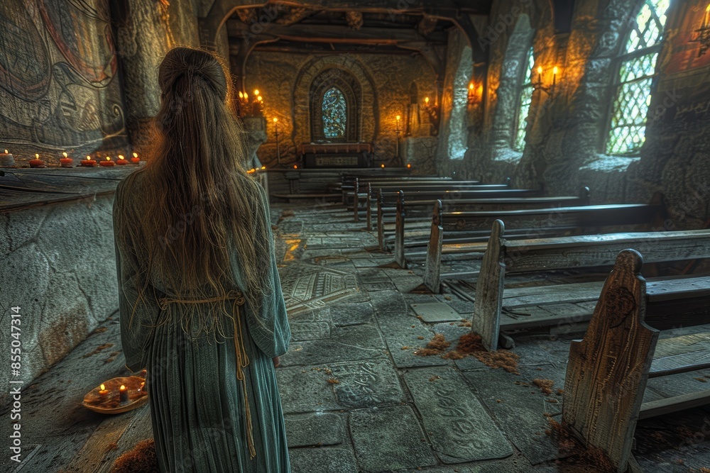 HDR photo of a Lapland maiden in the Kamppi Chapel of Silence.