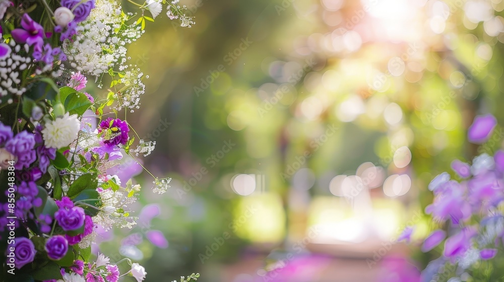 Elegant Outdoor Wedding Ceremony with Floral Arch and Guests Elegant Outdoor Wedding Ceremony with Floral Arch and Guests
