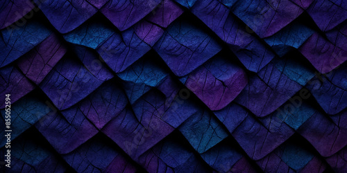 Verzaubernde, abstrakte Blättertextur in kräftigen Blau- und Violetttönen, die durch ihre Tiefe und Schichtung eine faszinierende visuelle Komposition für kreative Projekte bietet photo