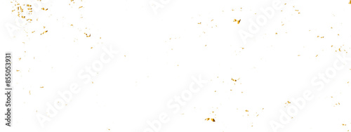 Abstract doted and confetti golden glitter and zigzag ribbon particles splatter on transparent background. Luxury golden glitter confetti that floats down falling bokeh celebration background.