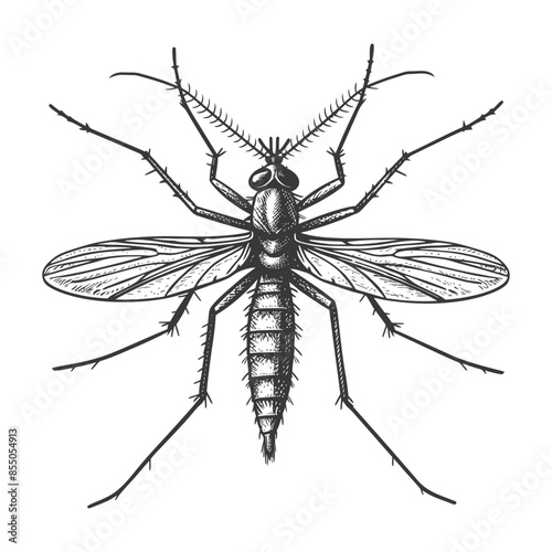 Mosquito Etching: Detailed Vector Illustration of a Disease-Carrying Insect.
