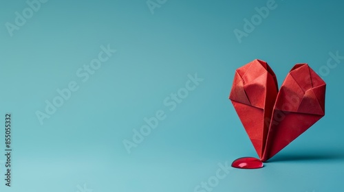 World Blood Donor Day is commemorated with a paper heart and blood drop, depicting the noble idea of donating blood and saving lives on a blue backdrop. photo