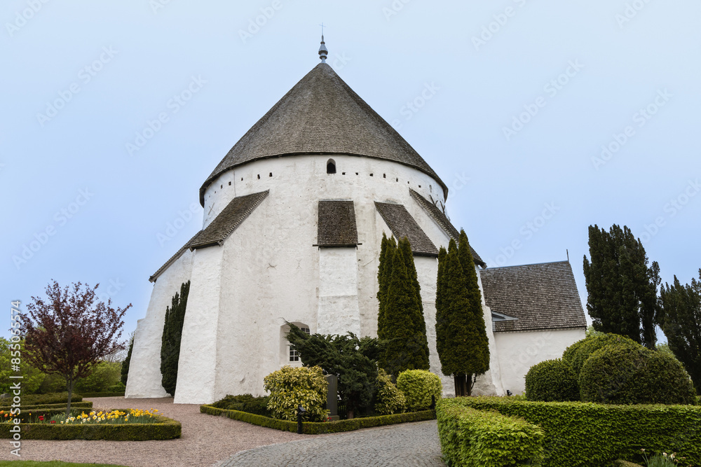 White round Osterlars church on the island of Bornholm, Denmark.
