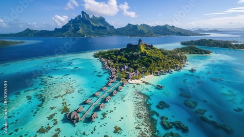 aerial view of the tropical paradise bora bora with turquoise waters landscape photography photo